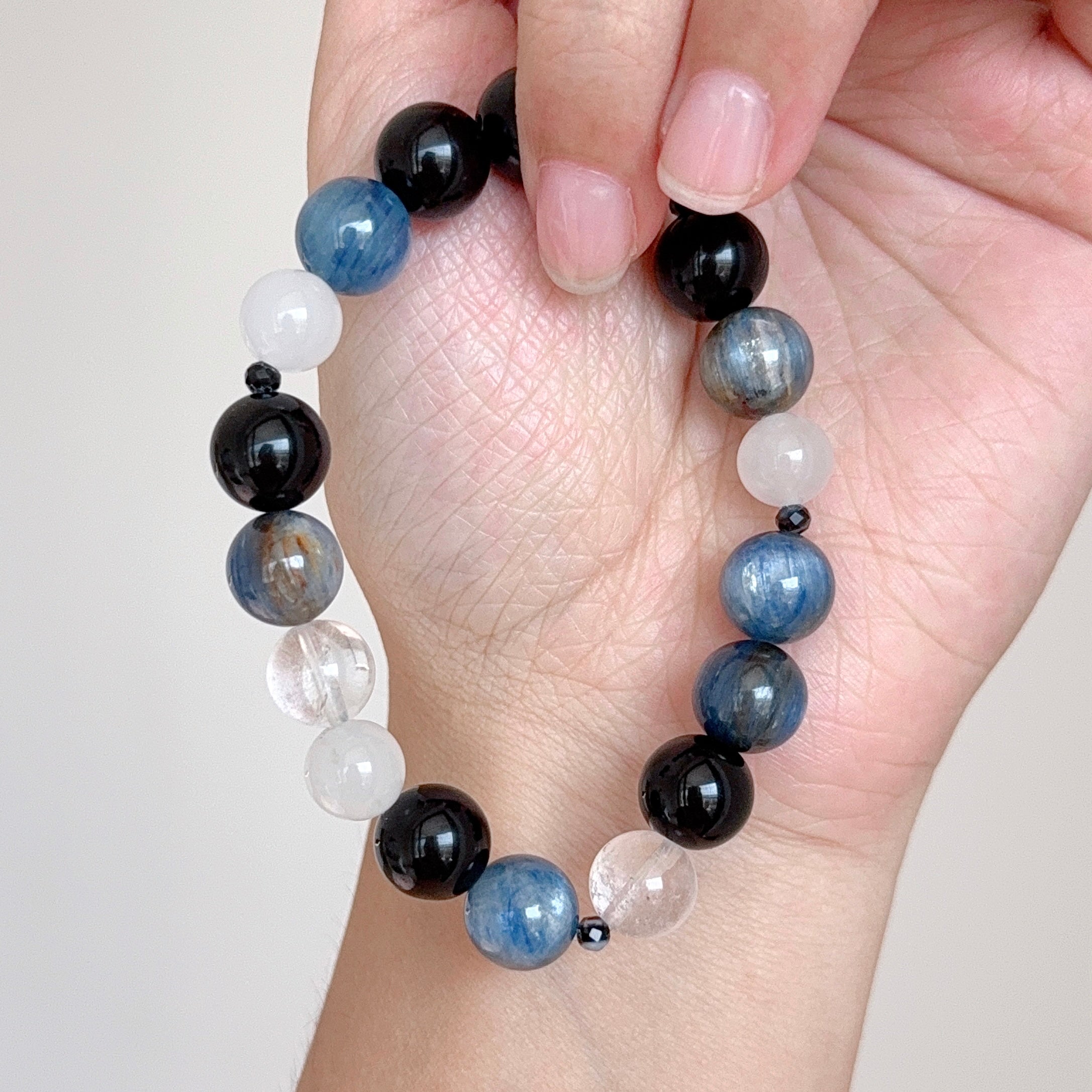 Blue Kyanite, Black Obsidian & Clear Quartz Bracelet