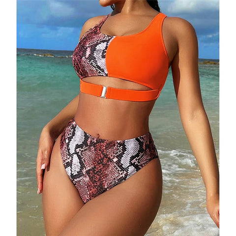 Eliza Splicing Snake Skin High Waist Bikini