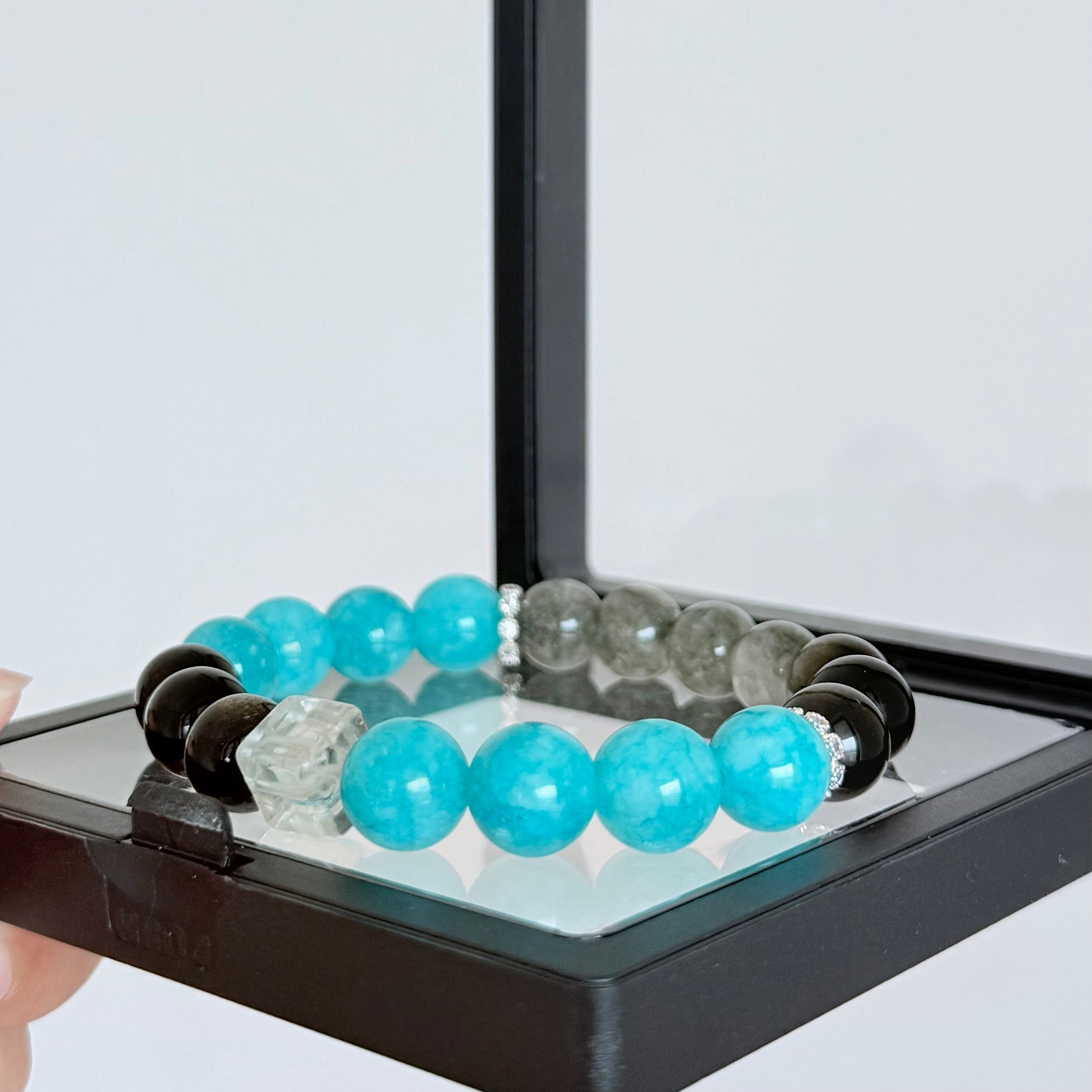 Amazonite, Labradorite & Black Obsidian Bracelet