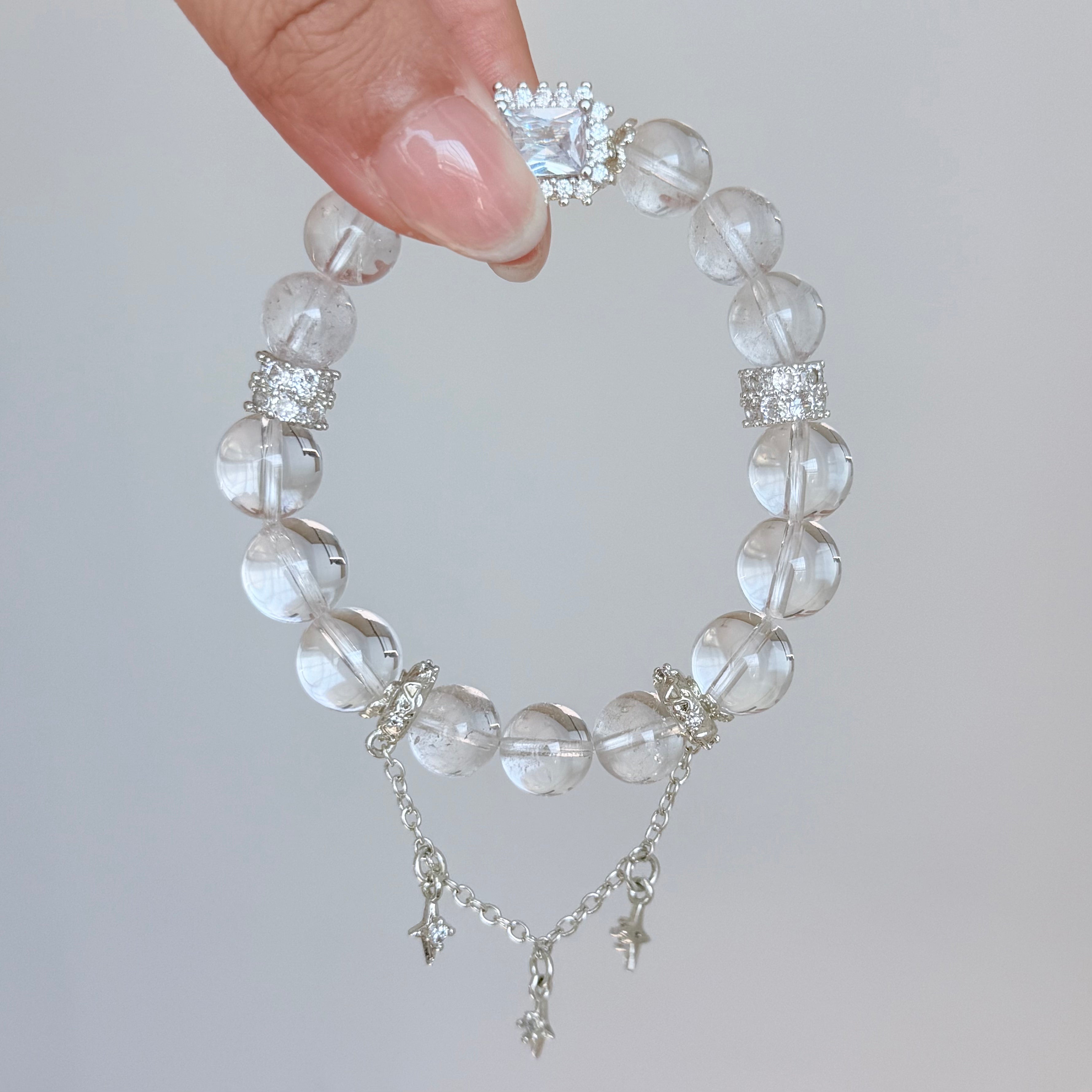 Clear Quartz Crystal Bracelet with Diamond-Cut Center Stone