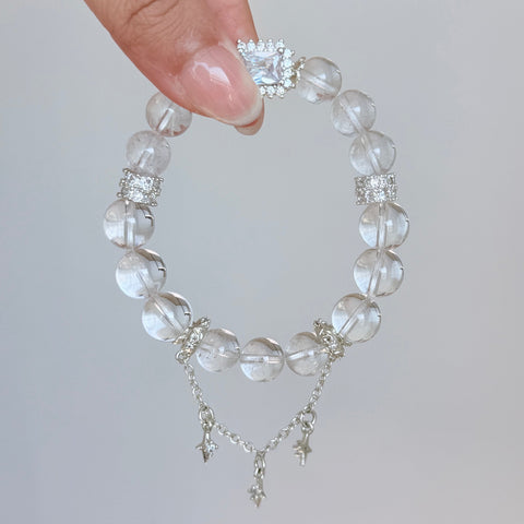 Clear Quartz Crystal Bracelet with Diamond-Cut Center Stone