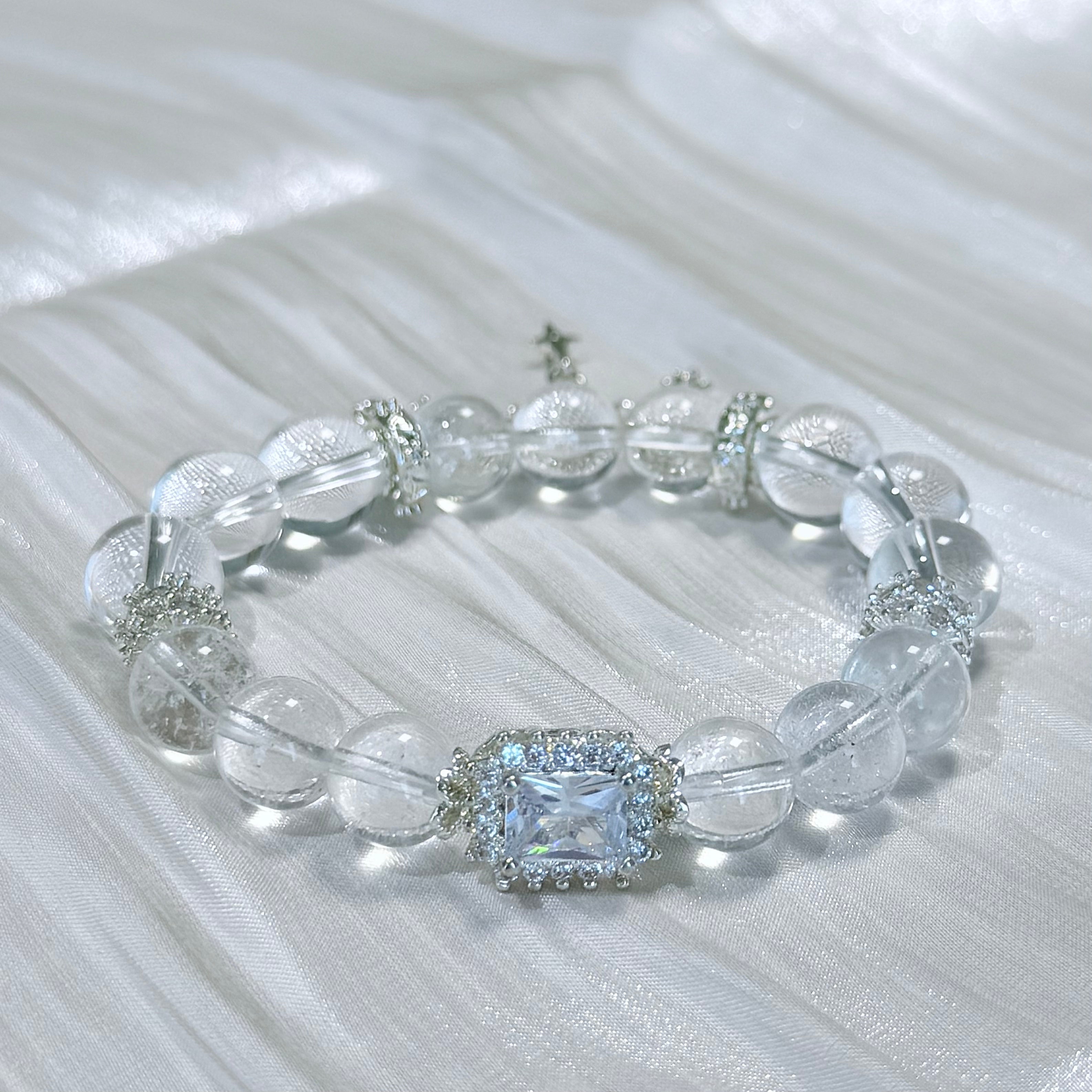 Clear Quartz Crystal Bracelet with Diamond-Cut Center Stone
