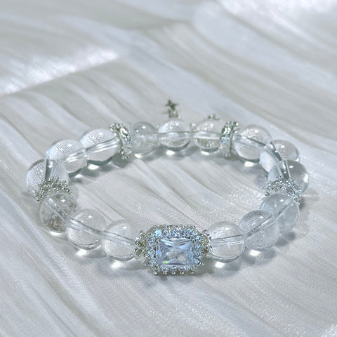 Clear Quartz Crystal Bracelet with Diamond-Cut Center Stone