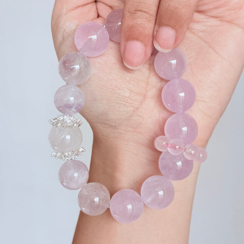 Lavender Amethyst Bracelet with Rose Quartz Flower & Zircon Charm