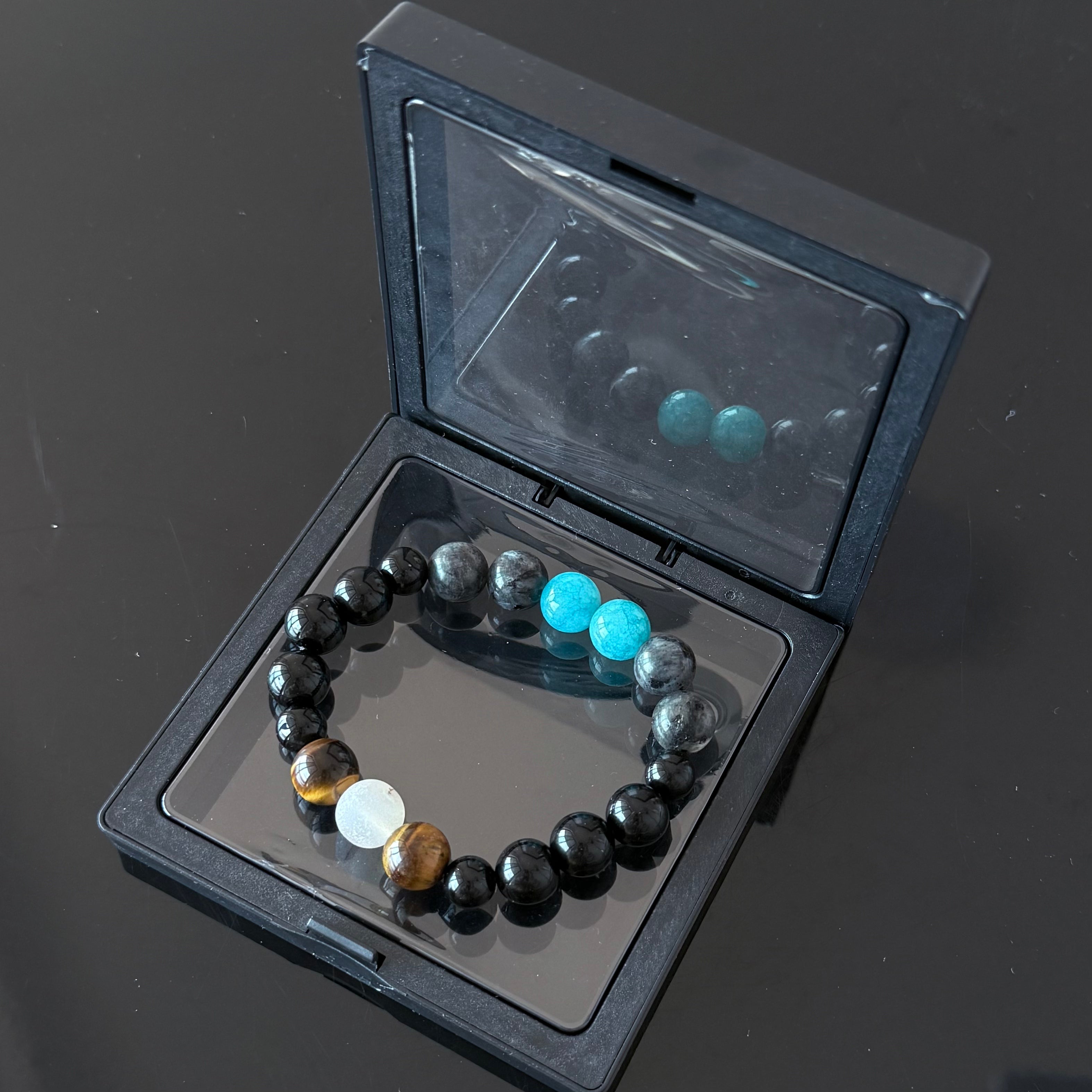 Obsidian, Turquoise Blue & Tiger's Eye Bracelet