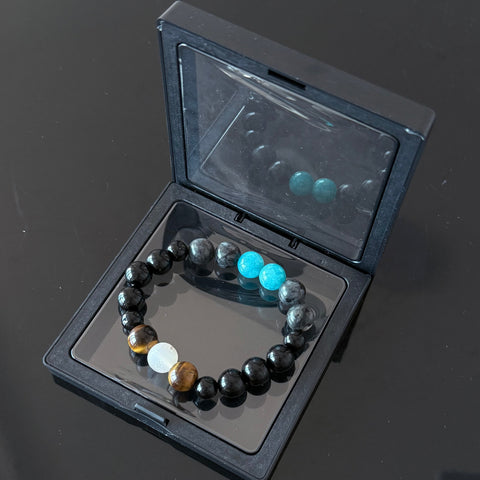 Obsidian, Turquoise Blue & Tiger's Eye Bracelet