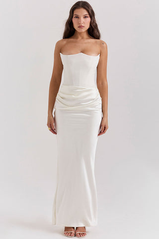 Elegant Sweetheart Neck Corset Strapless Fishtail Evening Maxi Dress - White