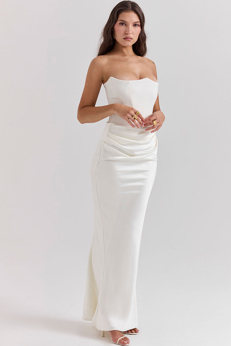 Elegant Sweetheart Neck Corset Strapless Fishtail Evening Maxi Dress - White