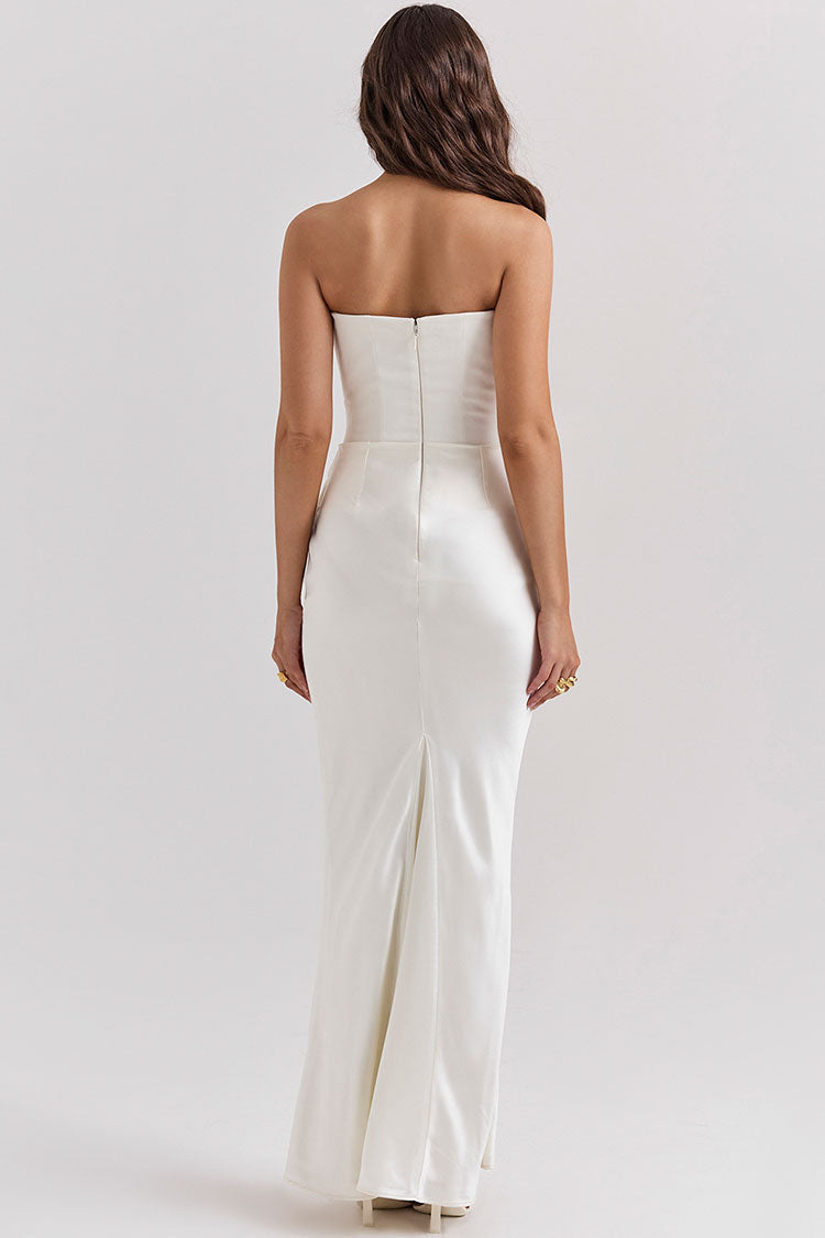 Elegant Sweetheart Neck Corset Strapless Fishtail Evening Maxi Dress - White