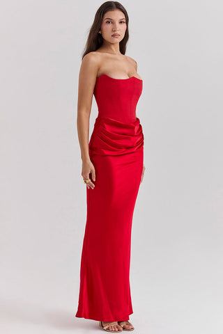 Elegant Sweetheart Neck Corset Strapless Fishtail Evening Maxi Dress - Red