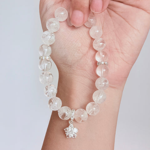 Clear Quartz Crystal Bracelet with Sparkling Star Charm