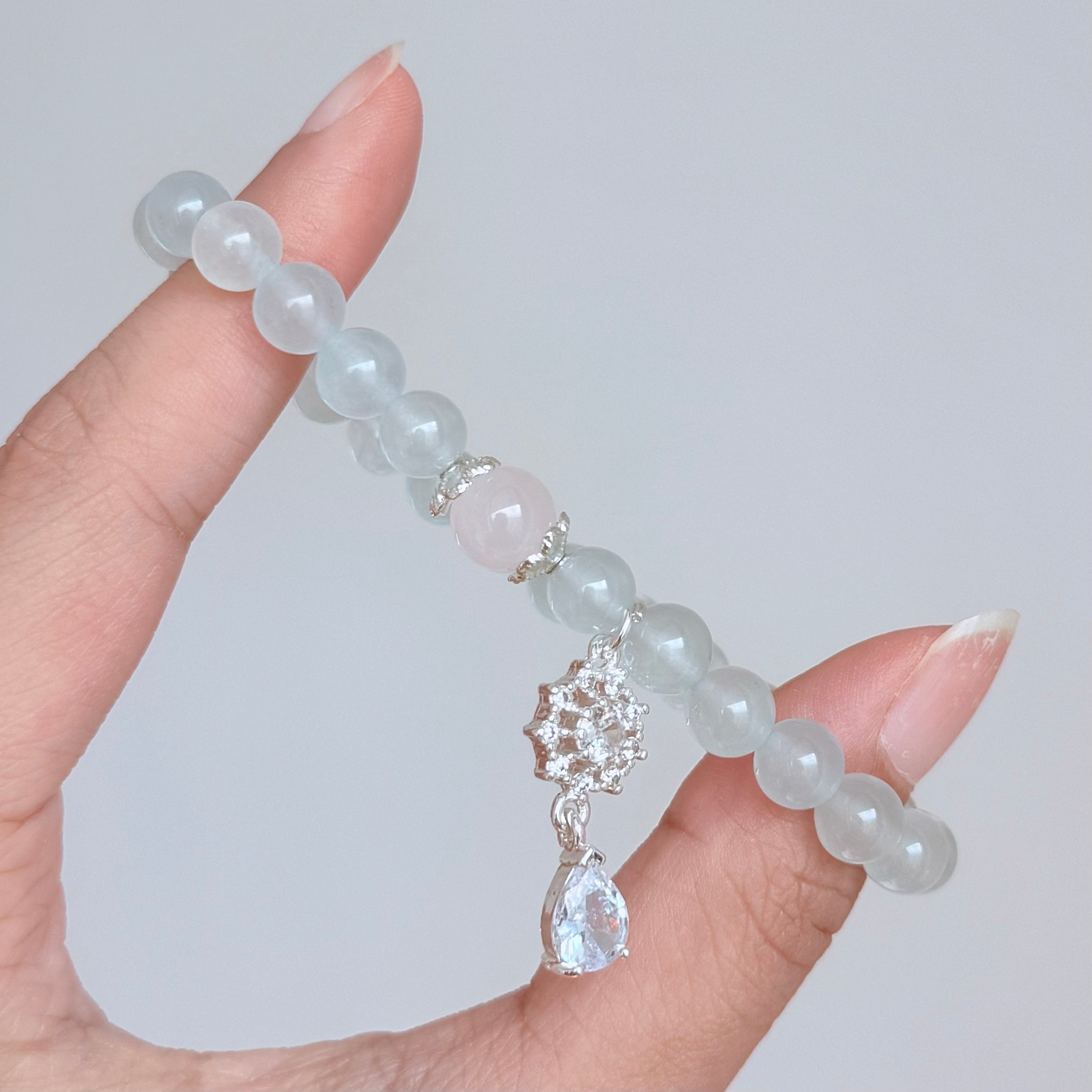 Aquamarine & Rose Quartz Crystal Bracelet with Snowflake Charm