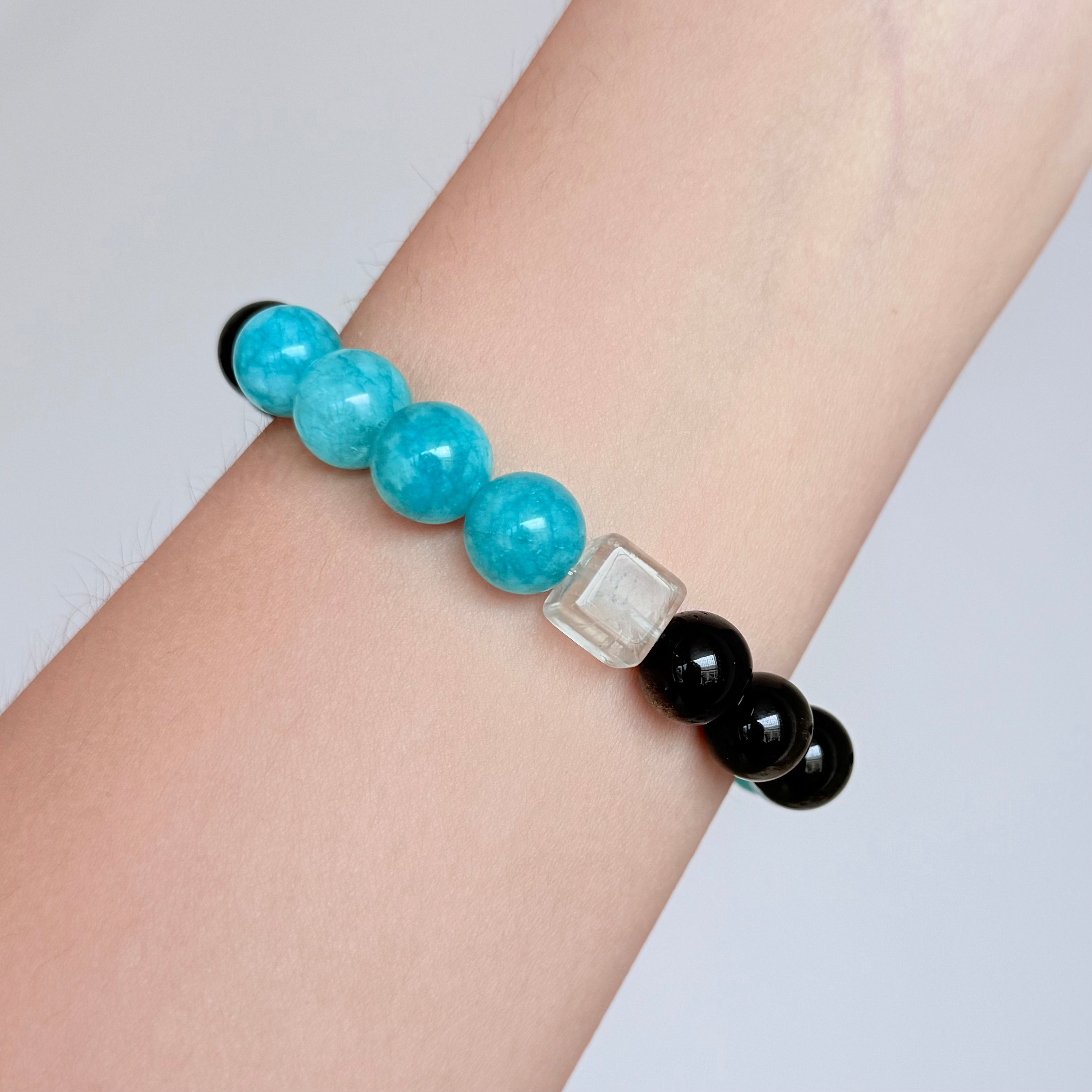 Amazonite, Labradorite & Black Obsidian Bracelet