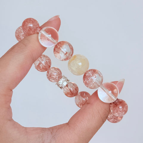 Strawberry Quartz & Citrine Crystal Bracelet