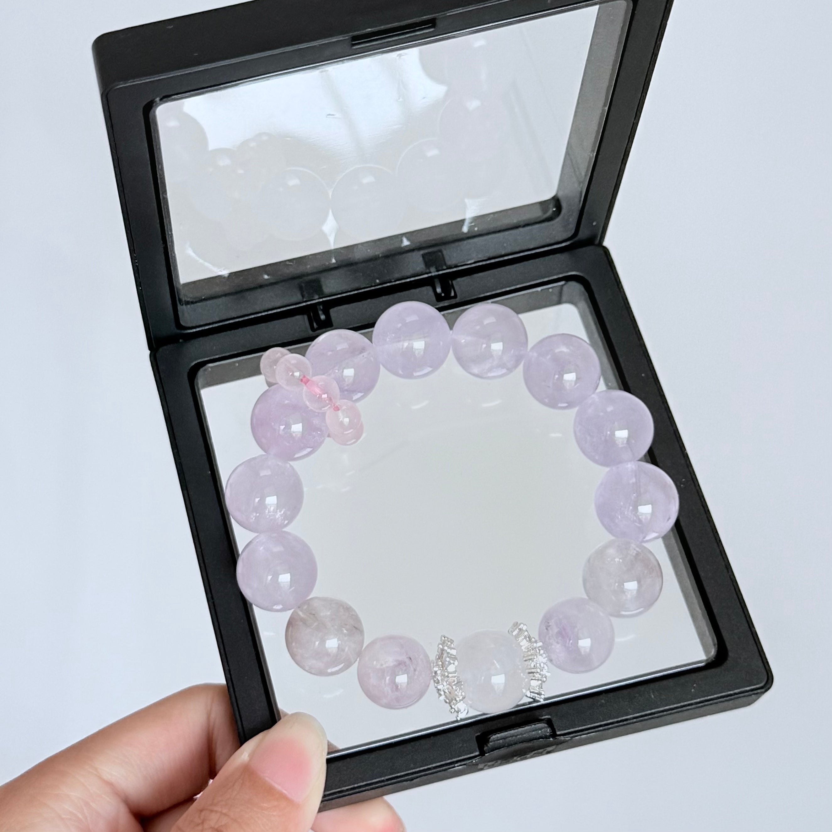Lavender Amethyst Bracelet with Rose Quartz Flower & Zircon Charm