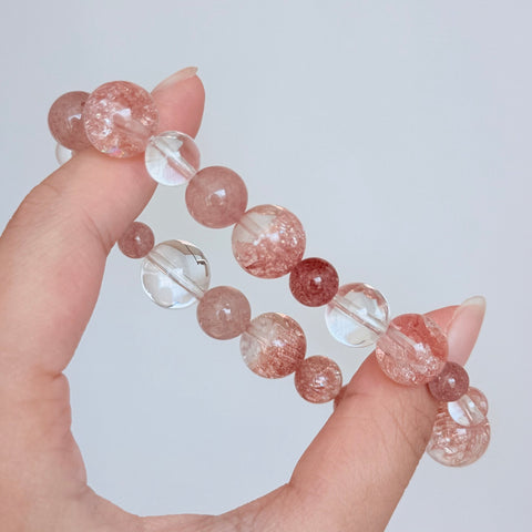 Strawberry Quartz & Clear Quartz Bracelet
