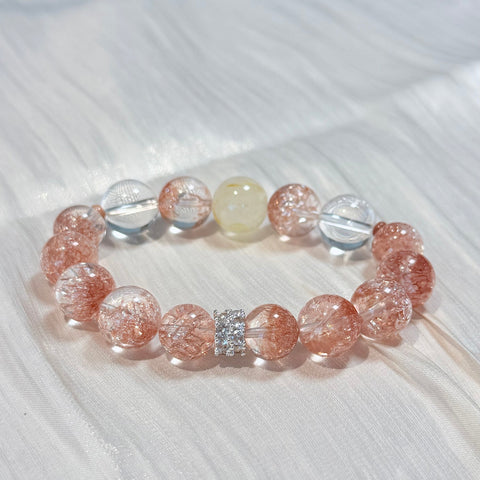 Strawberry Quartz & Citrine Crystal Bracelet