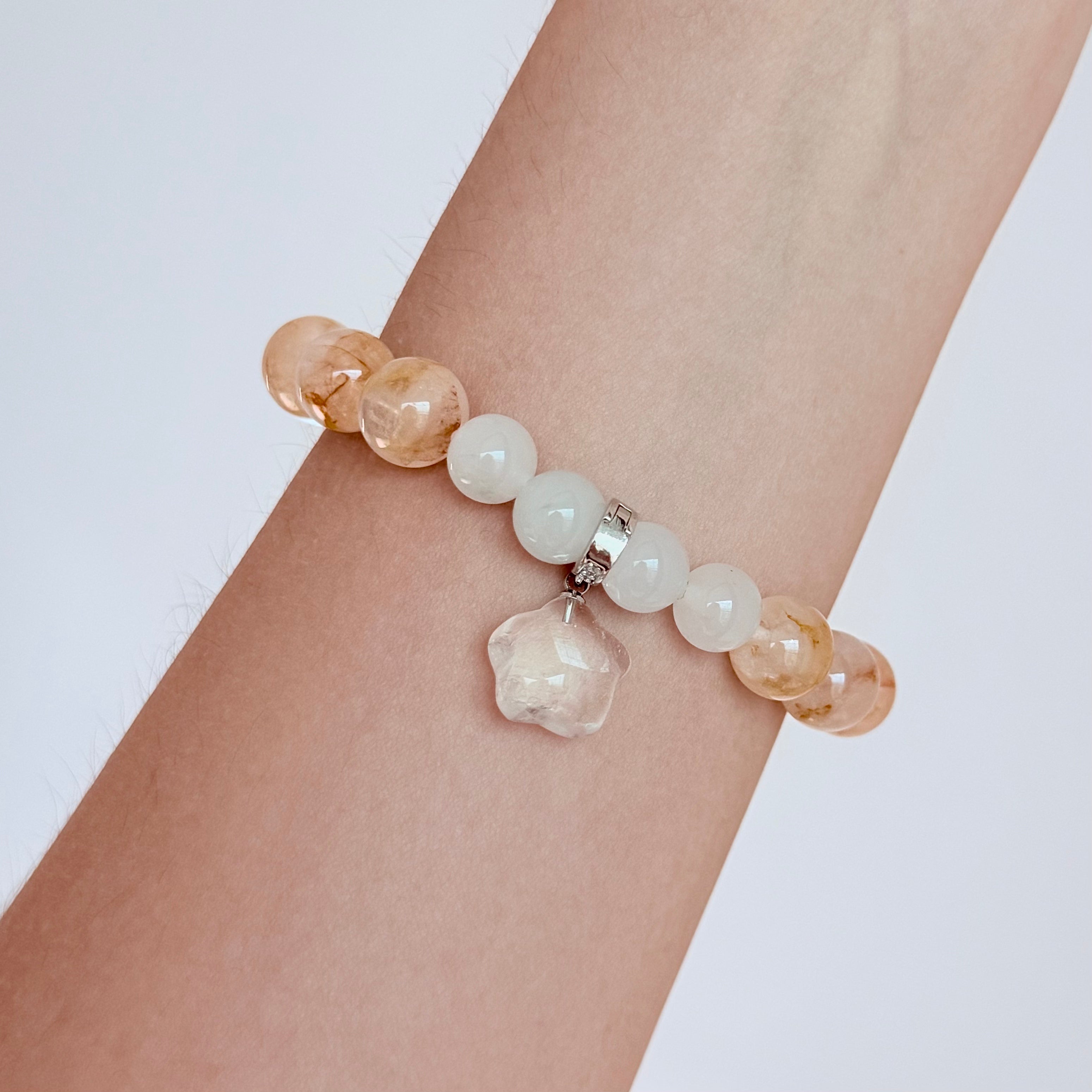 Golden Rutilated Quartz & White Agate Bracelet