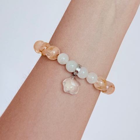Golden Rutilated Quartz & White Agate Bracelet