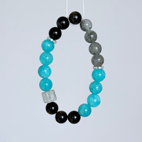 Amazonite, Labradorite & Black Obsidian Bracelet