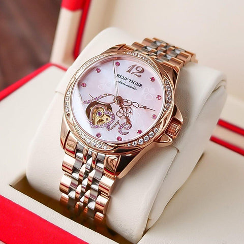 Flower Love Heart Simple Watches For GSCW1659 Rose Golden Band