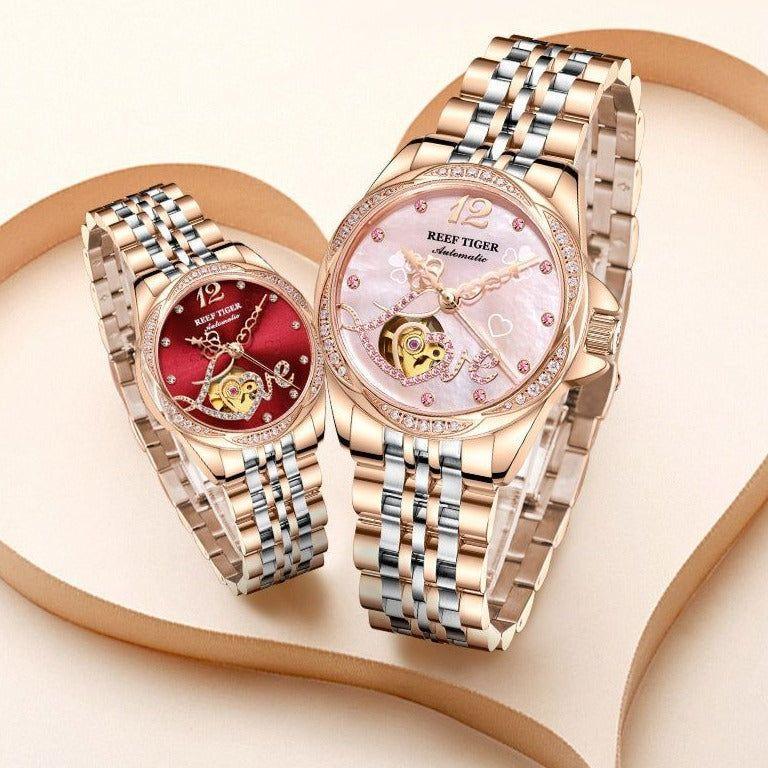 Flower Love Heart Simple Watches For GSCW1659 Rose Golden Band