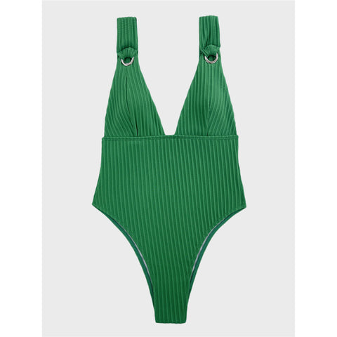 Jill Deep V Neck Ribbed Monokini