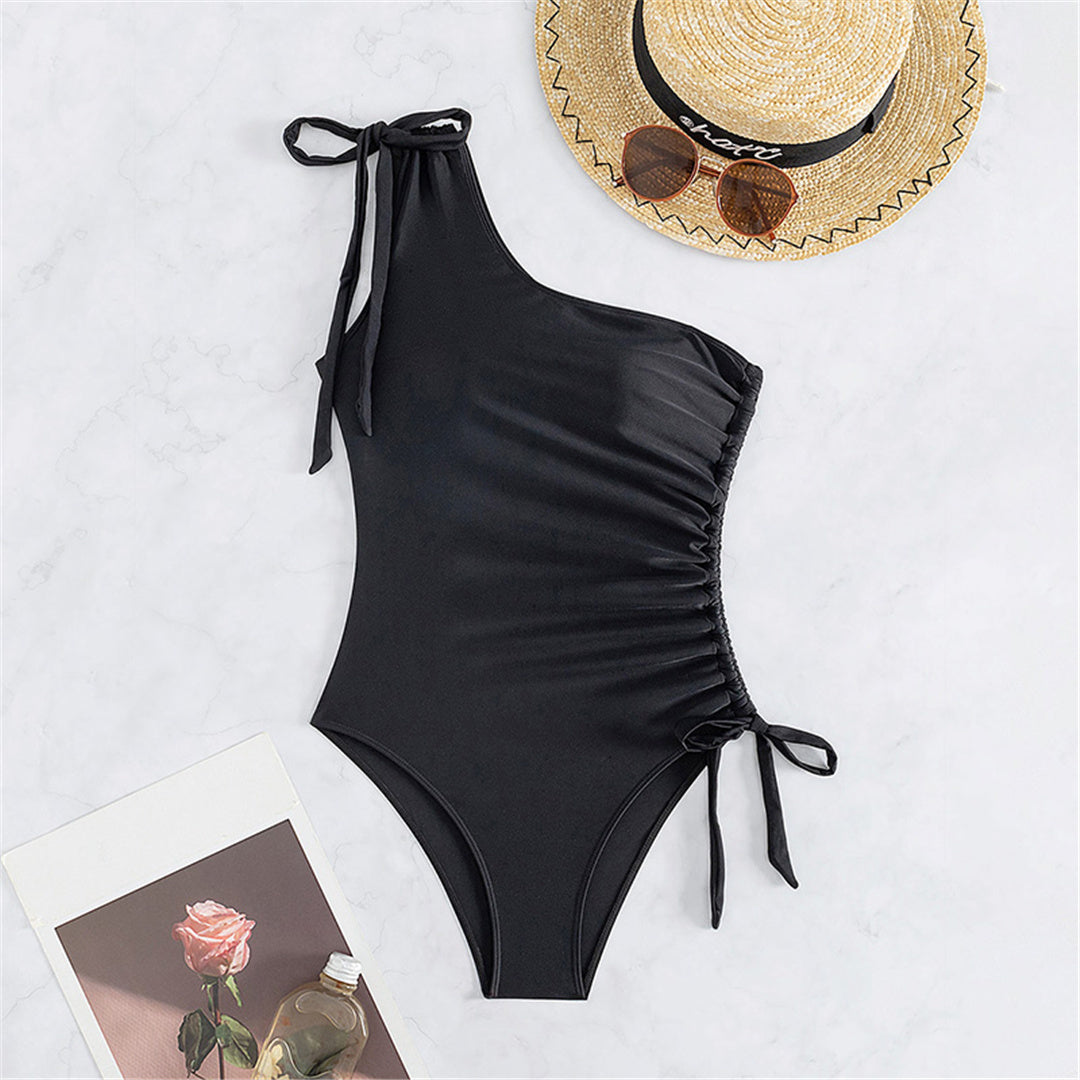 Laurie One Shoulder Lace Up Strappy One Piece Swimsuit