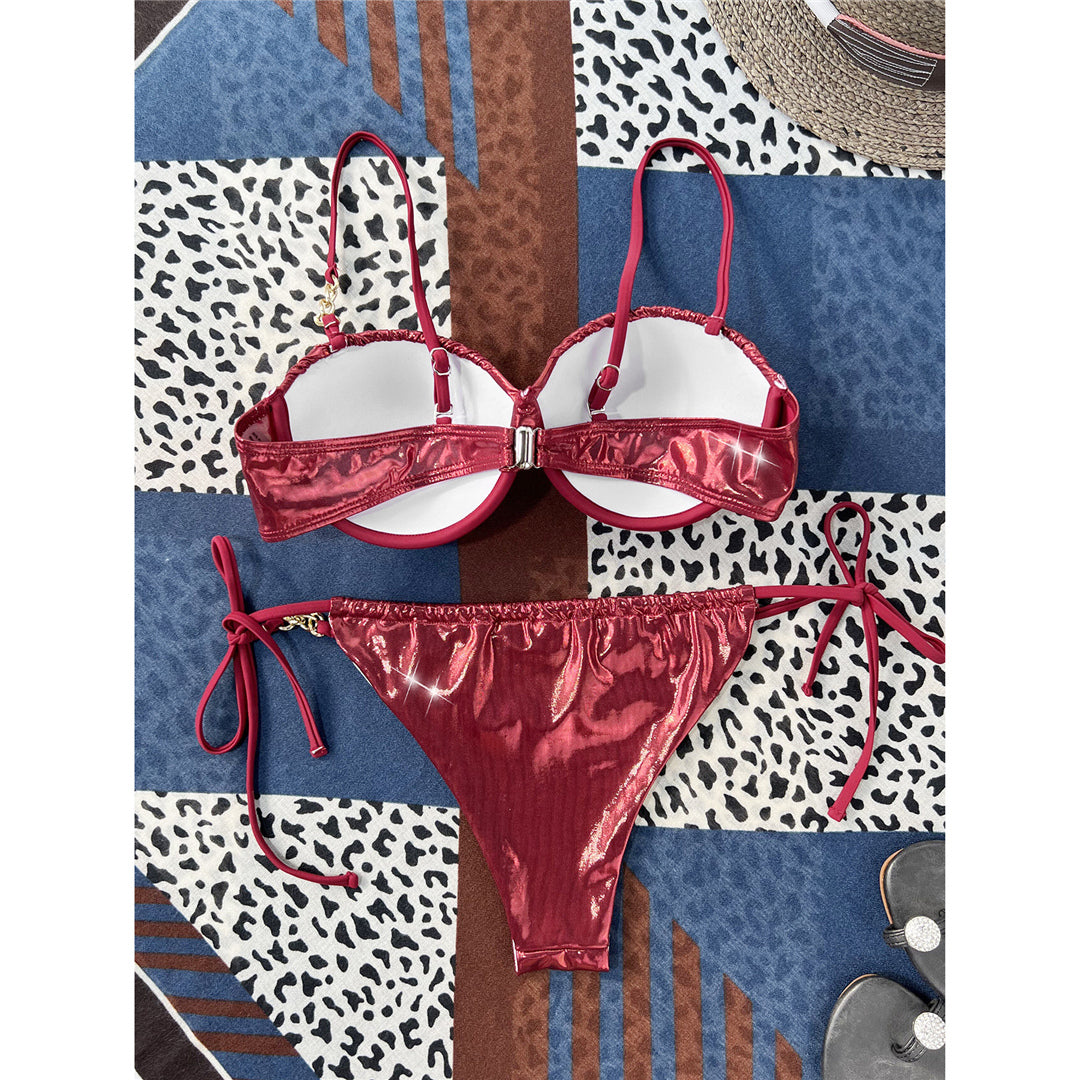 Miranda PU Faux Leather Underwired With Bra Cup Bikini