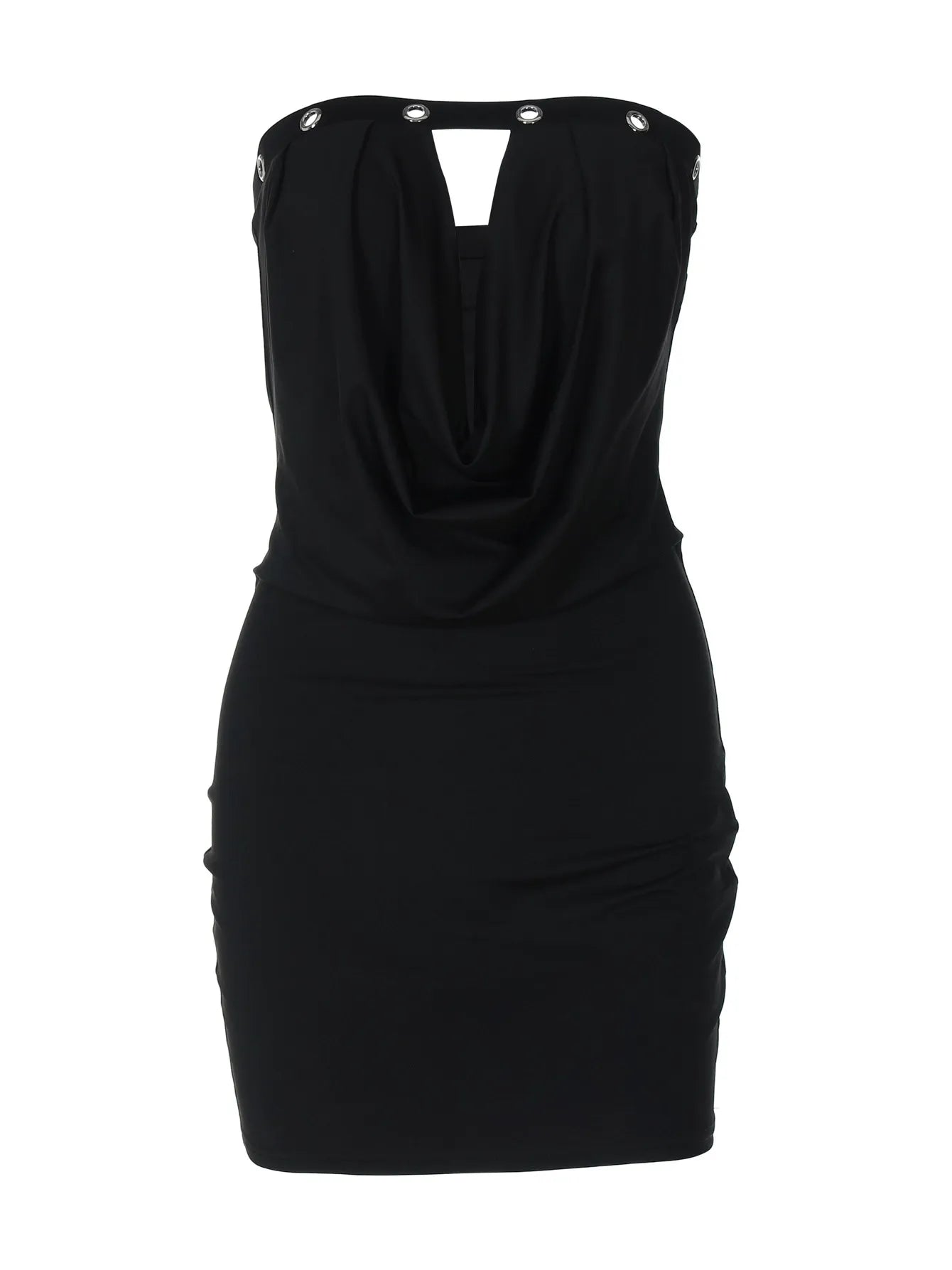 Black Hollow Out Cowl Neck Design Tube Mini Dress
