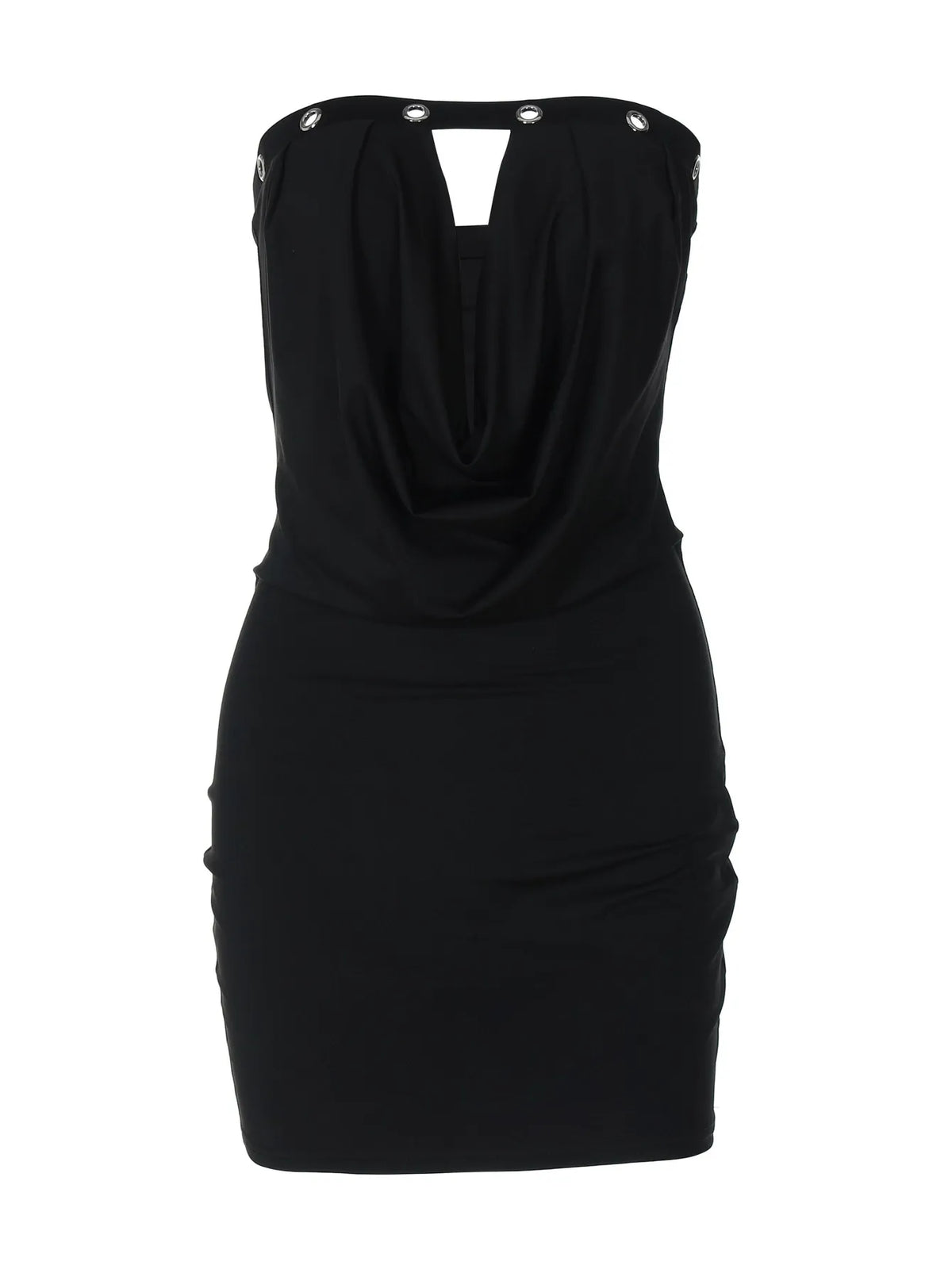 Black Hollow Out Cowl Neck Design Tube Mini Dress