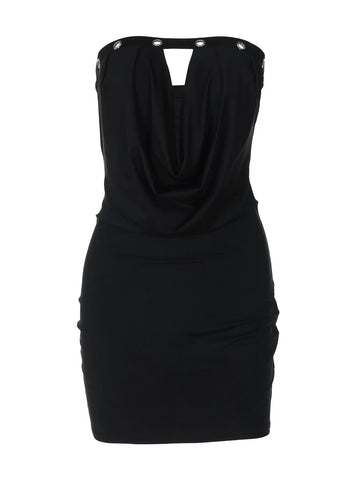 Black Hollow Out Cowl Neck Design Tube Mini Dress