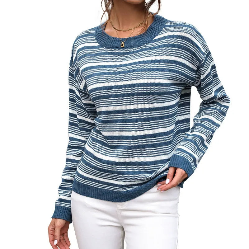 Striped Crew Neck Knit Sweater