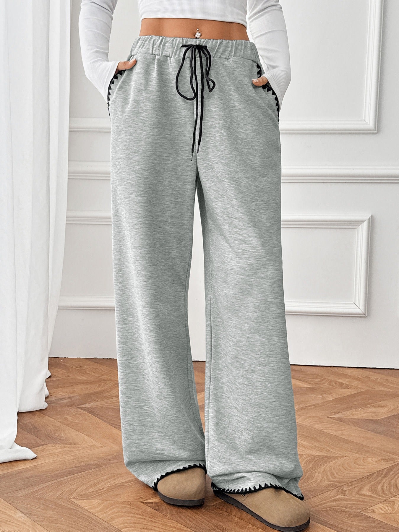 Casual Straight-Leg Elastic Waist Trousers