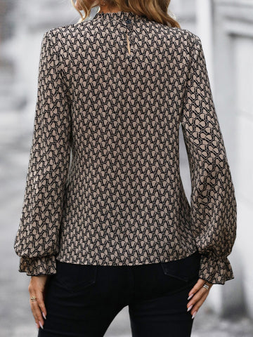 Tie-Knot Long-Sleeved Printed Shirt