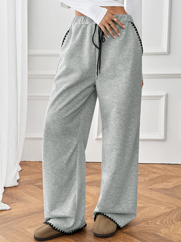 Casual Straight-Leg Elastic Waist Trousers