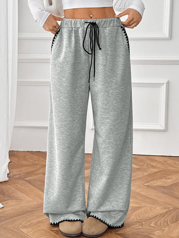 Casual Straight-Leg Elastic Waist Trousers