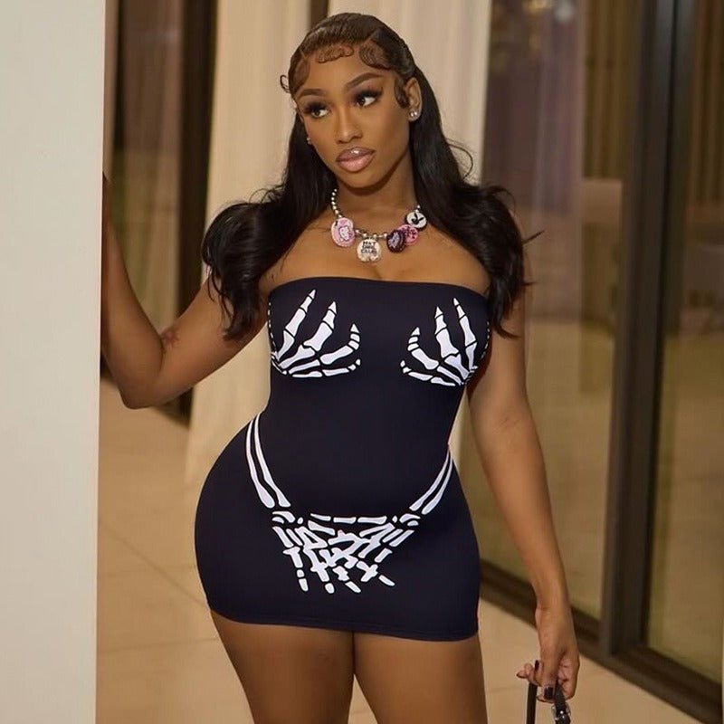 Halloween Skull Letter Tight Dress