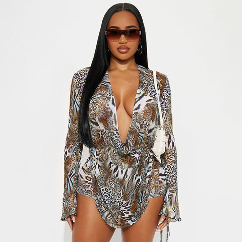 Printed Open-Back Top And Drawstring Shorts Two-Piece Set