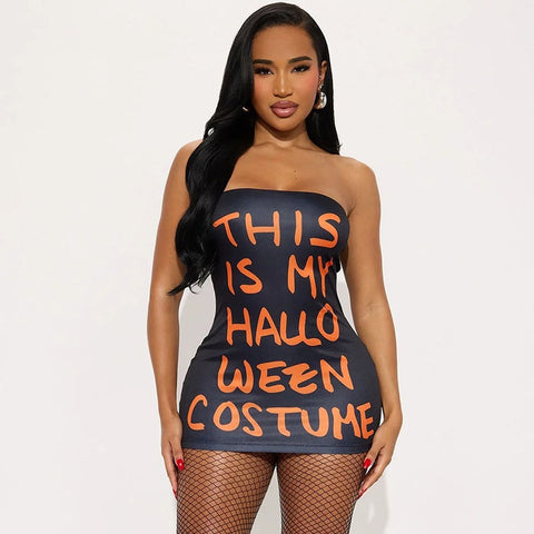 Halloween Skull Letter Tight Dress