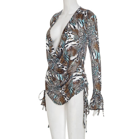 Printed Open-Back Top And Drawstring Shorts Two-Piece Set