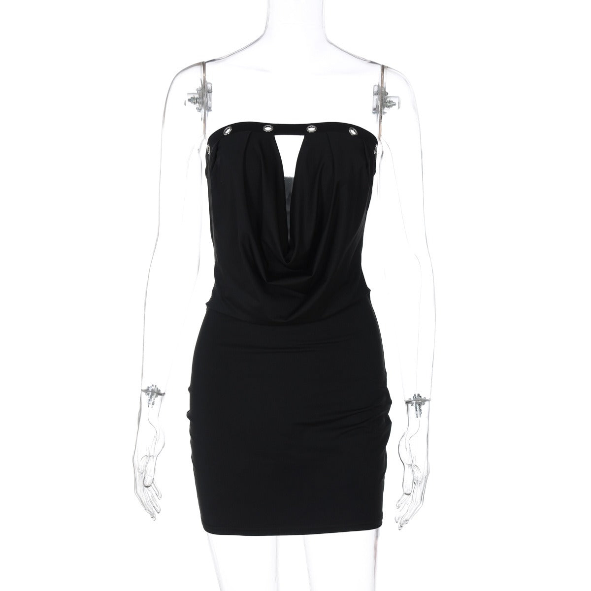 Black Hollow Out Cowl Neck Design Tube Mini Dress