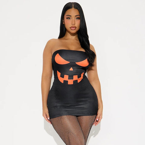 Halloween Skull Letter Tight Dress