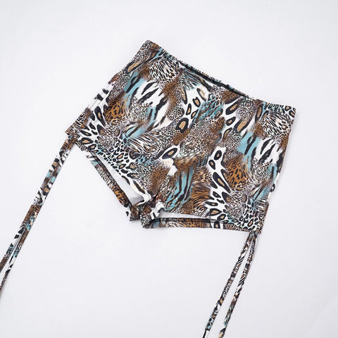 Printed Open-Back Top And Drawstring Shorts Two-Piece Set