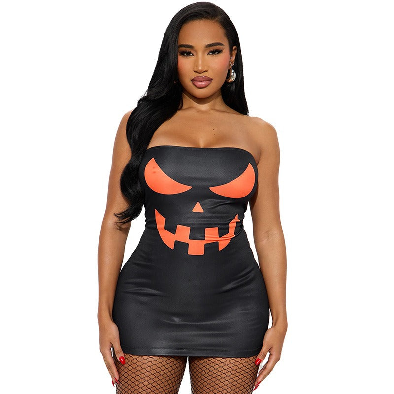 Halloween Skull Letter Tight Dress