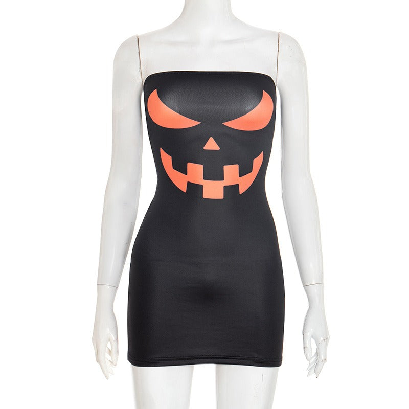 Halloween Skull Letter Tight Dress