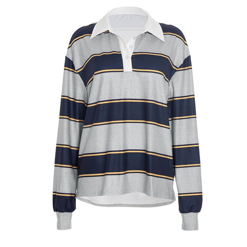 Stripe Long-Sleeved Polo Shirt