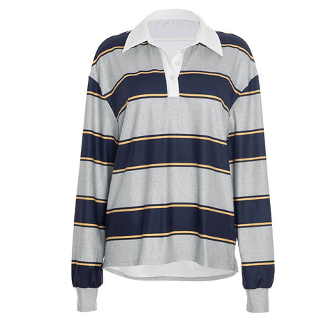 Stripe Long-Sleeved Polo Shirt