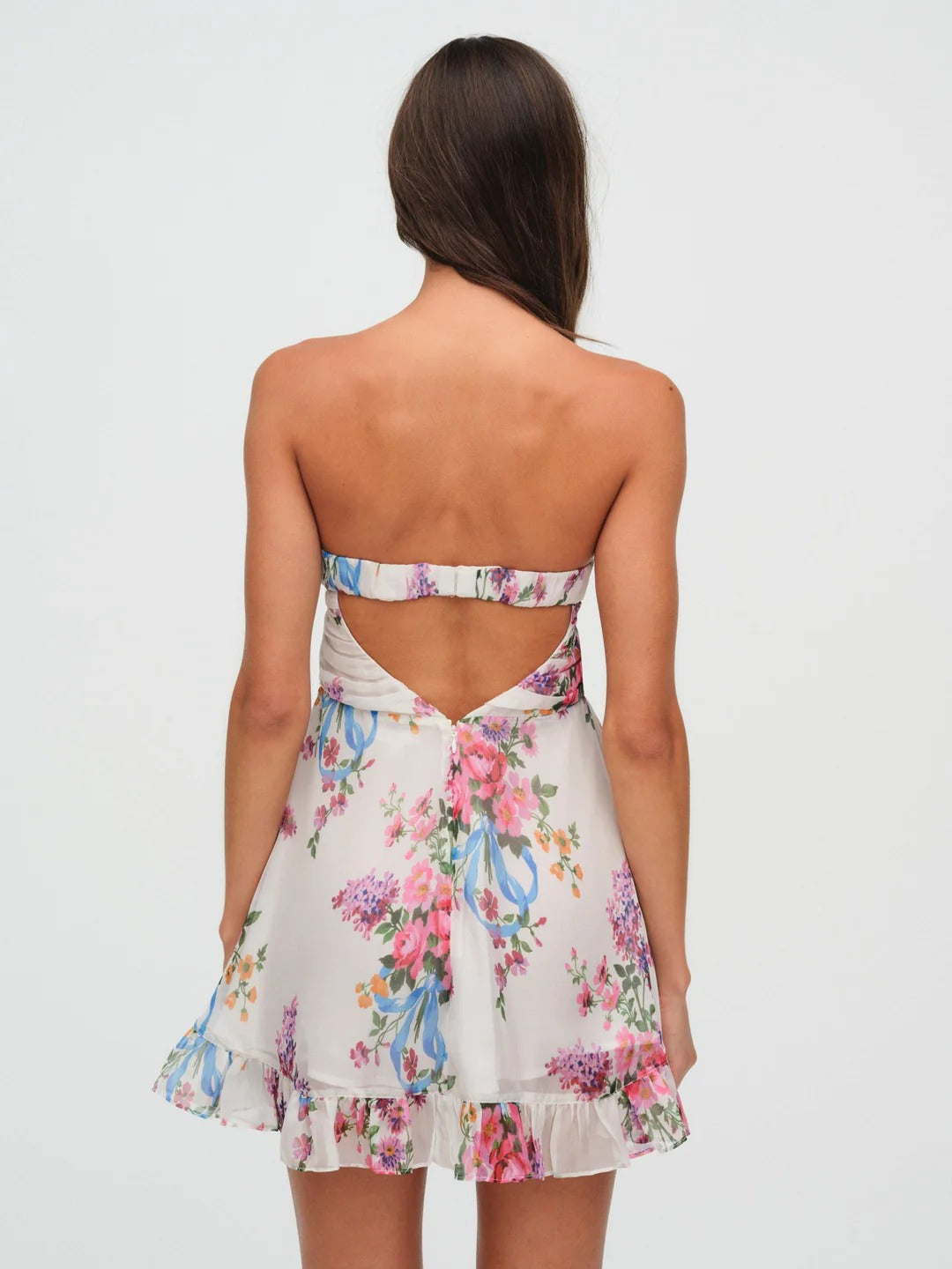 Printed Semi-Transparent Floral Wrap-Around A-line Mini Dress