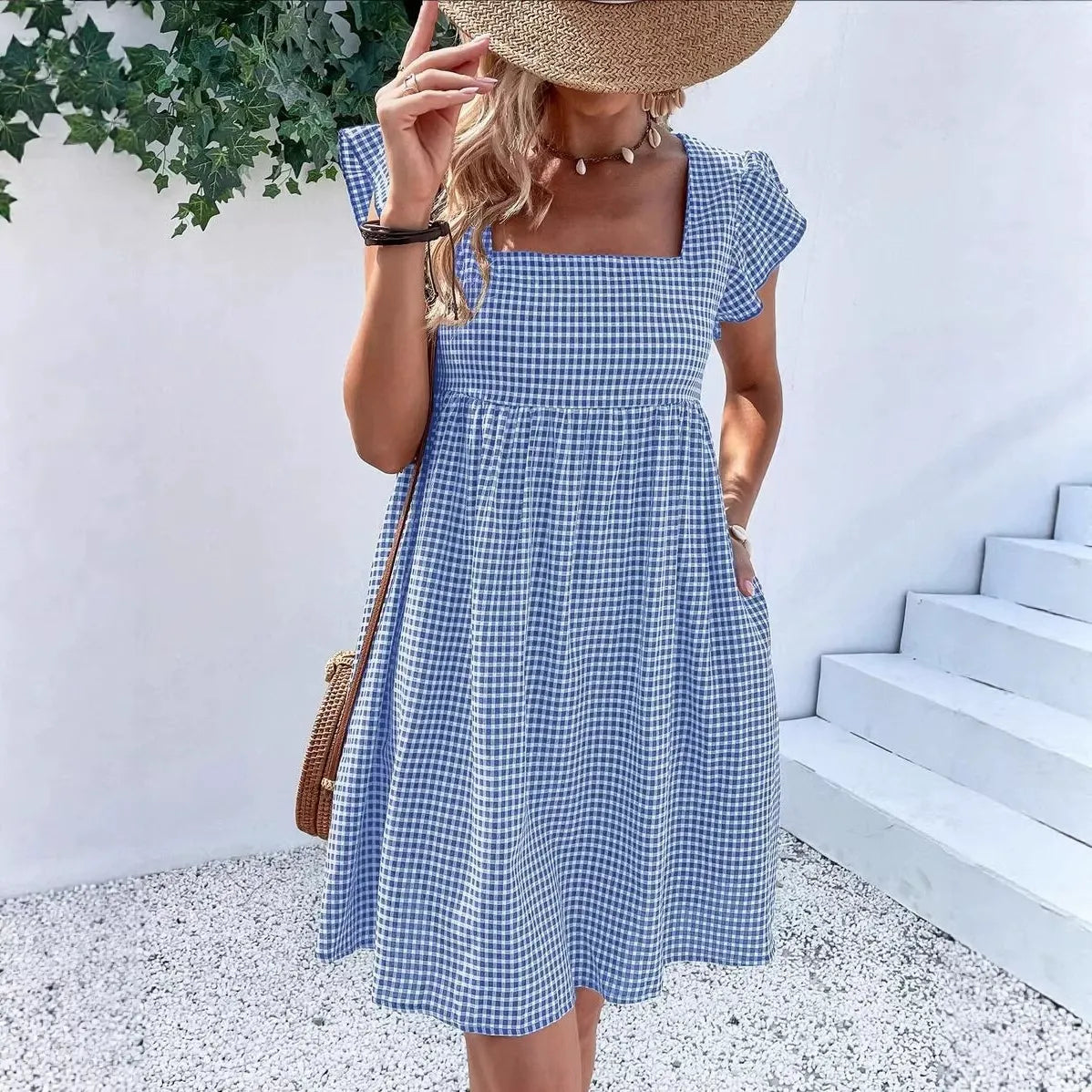 Stripe Short Sleeve Pocekts Mini Dress